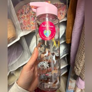 New Milly Green British Design Dog Breeds Clear Pink Lid Straw Water Bottle